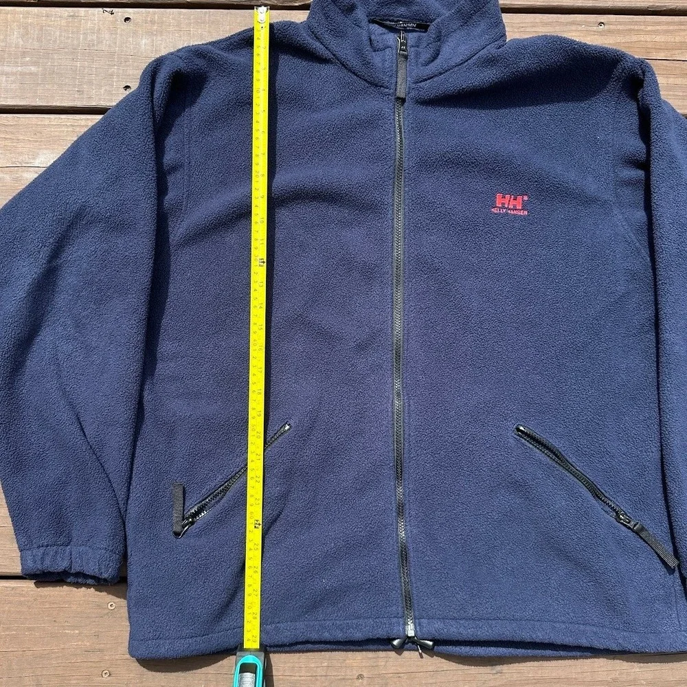 Helly Hansen Mens XL Full Zip Fleece Jacket Navy Blue Embroidered Logo Outdoor
